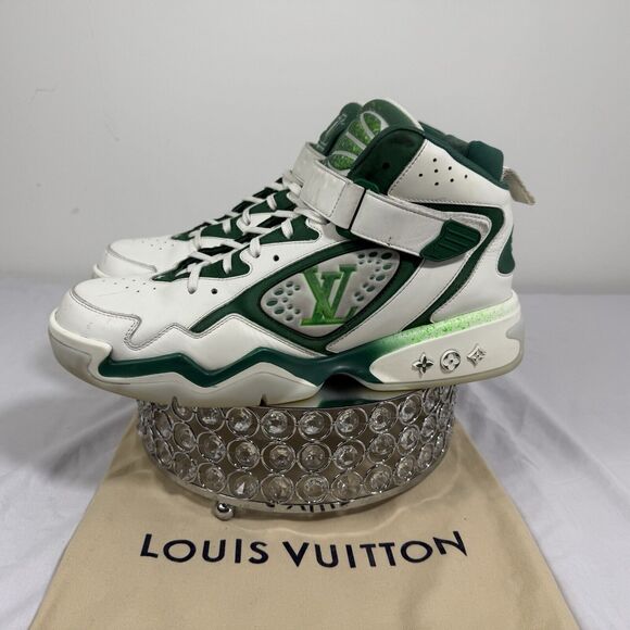 Louis Vuitton Trainer 2 Sneakers Boot White Green size USA 9 Vintage Basketball - Picture 4 of 11